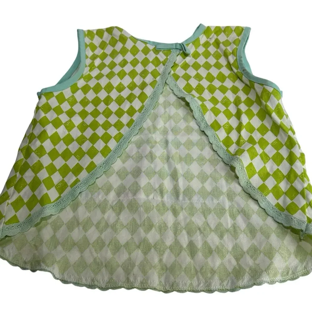 IKEA KRYDDNEJLIKA Children's Apron Floral Diamond Plaid Front Pocket